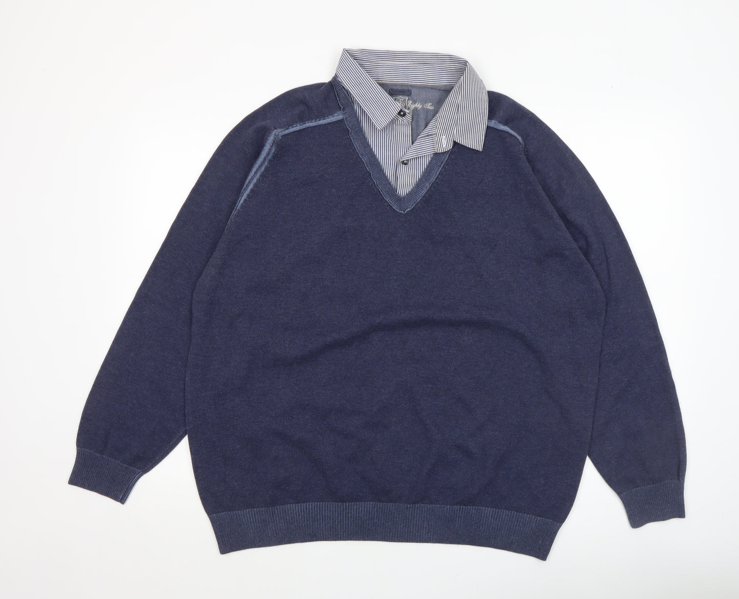 Next Men’s Blue Cotton V-Neck Pullover Jumper Size L Regular Fit