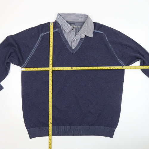 Next Men’s Blue Cotton V-Neck Pullover Jumper Size L Regular Fit