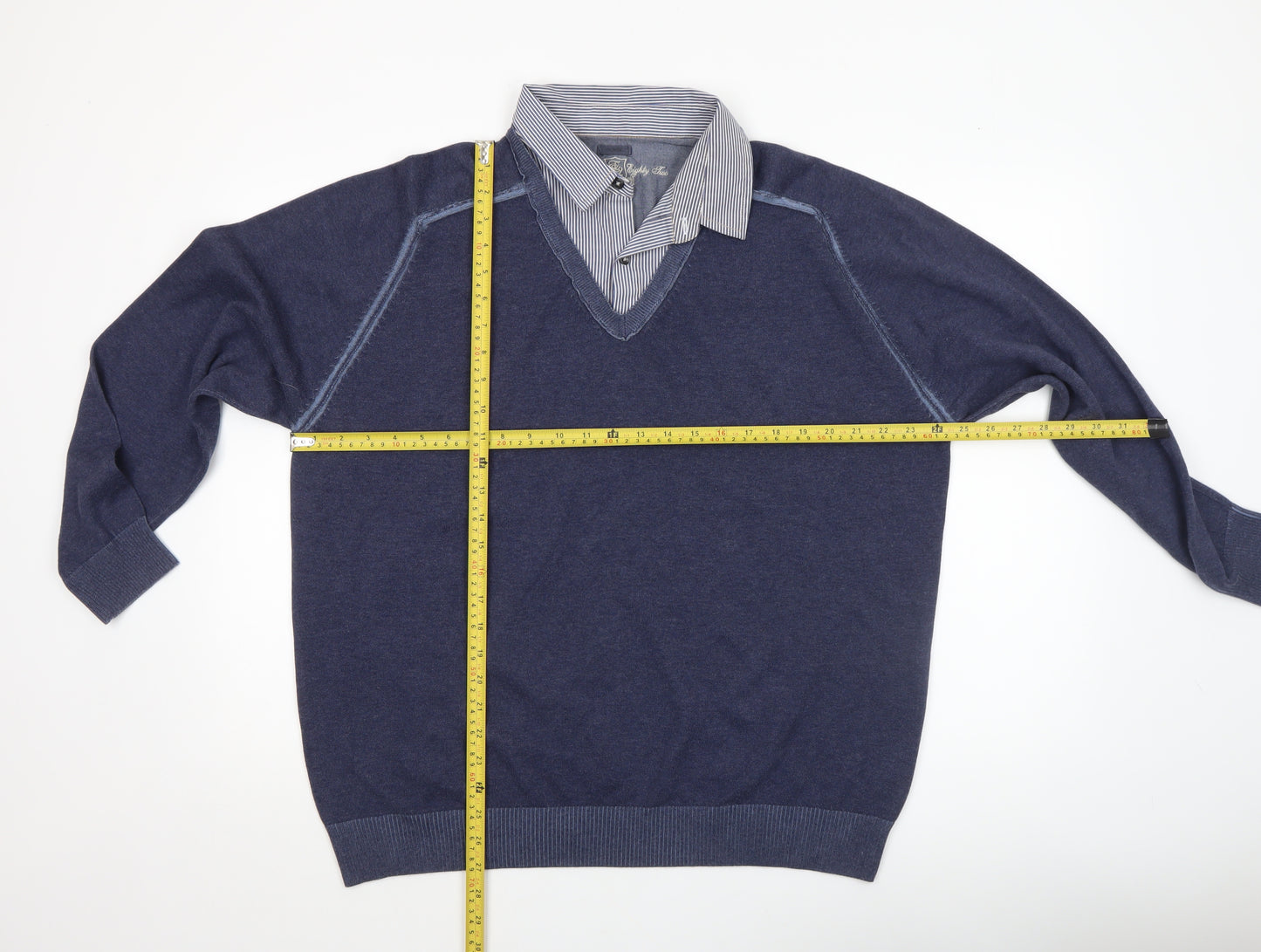Next Men’s Blue Cotton V-Neck Pullover Jumper Size L Regular Fit