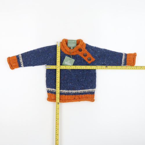 Aran Woollen Mills Unisex Baby Blue Orange Wool Jumper 3-6 Months
