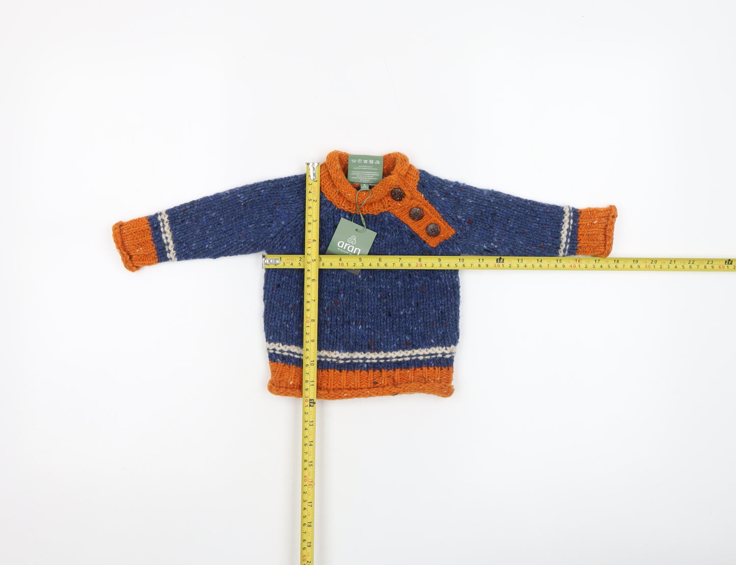 Aran Woollen Mills Unisex Baby Blue Orange Wool Jumper 3-6 Months