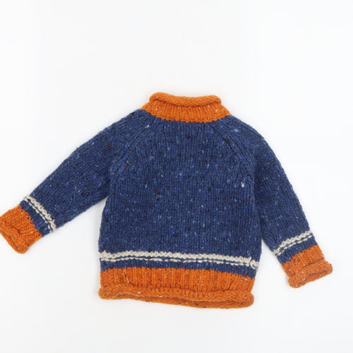 Aran Woollen Mills Unisex Baby Blue Orange Wool Jumper 3-6 Months
