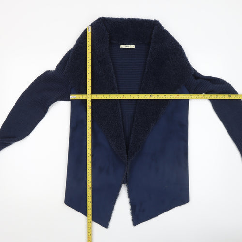 Oasis Women's Blue Open Front Faux Fur Trim Knit Cardigan Size S