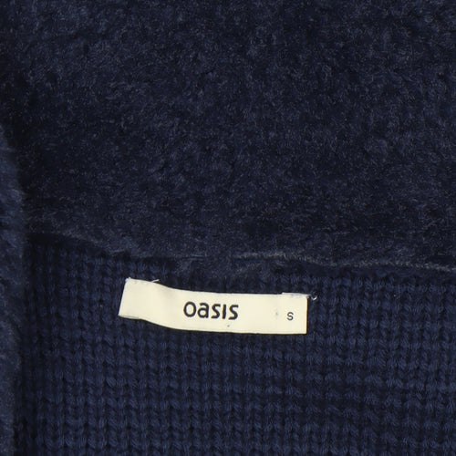 Oasis Women's Blue Open Front Faux Fur Trim Knit Cardigan Size S