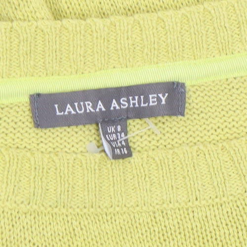 Laura Ashley Women's Green Crew Neck Cotton Knit Jumper Size 8