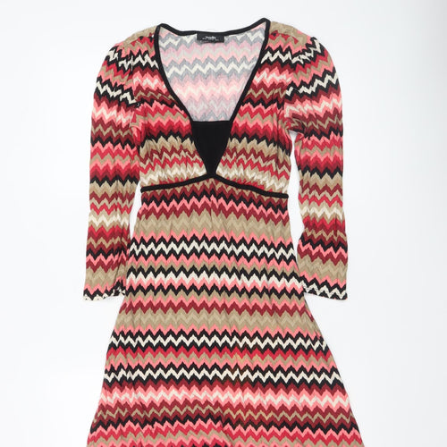 Wallis Women’s Multicoloured Chevron A-Line Knit Dress Size 10