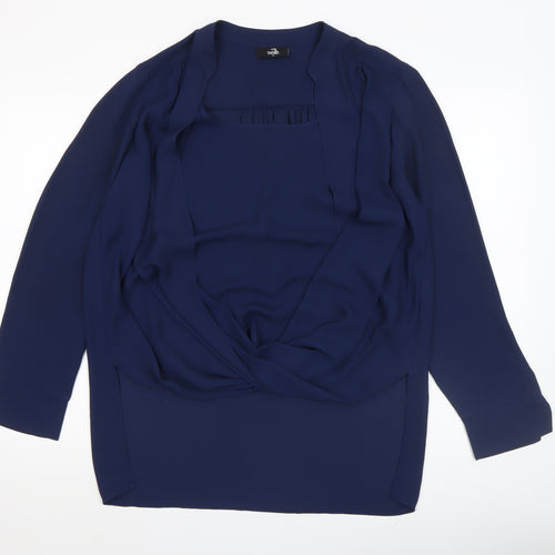 Wallis Women Blue Long Sleeve Wrap Blouse Size M