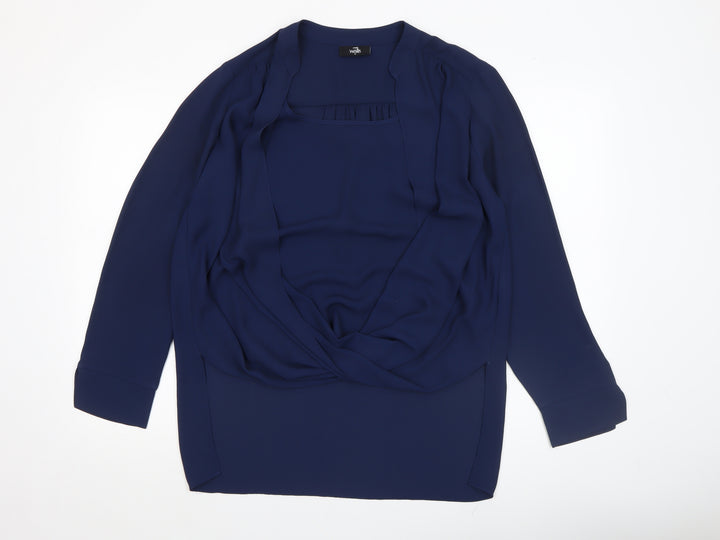 Wallis Women Blue Long Sleeve Wrap Blouse Size M
