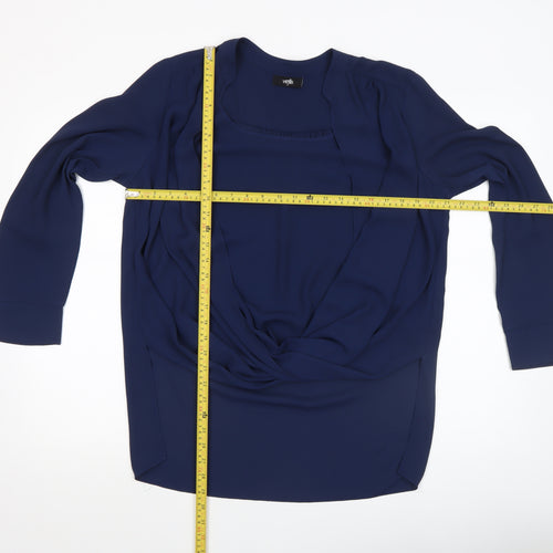 Wallis Women Blue Long Sleeve Wrap Blouse Size M