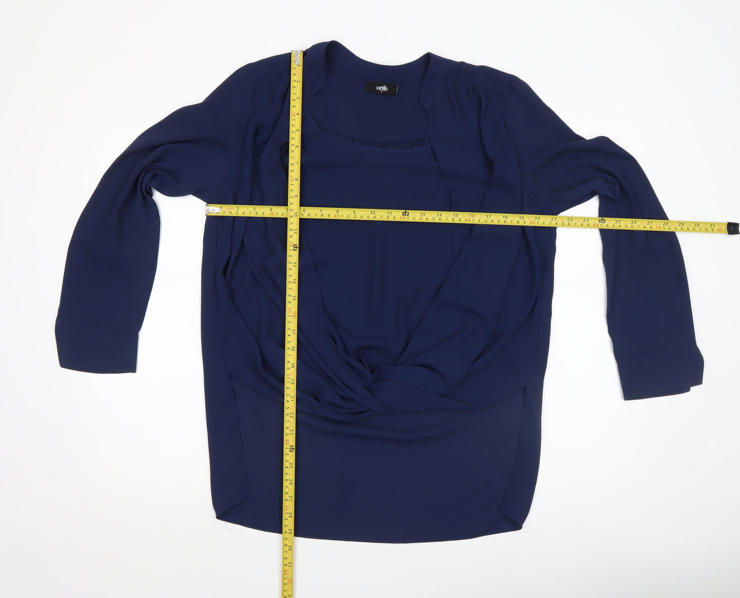 Wallis Women Blue Long Sleeve Wrap Blouse Size M