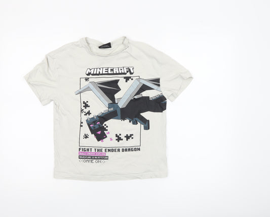 Minecraft Boys White T-Shirt 8-9 Years Ender Dragon Graphic Tee