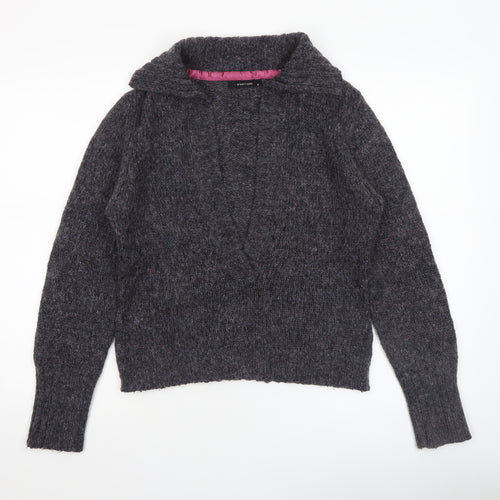 Greenhouse Womens Grey Mohair Blend V-Neck Chunky Knit Jumper M