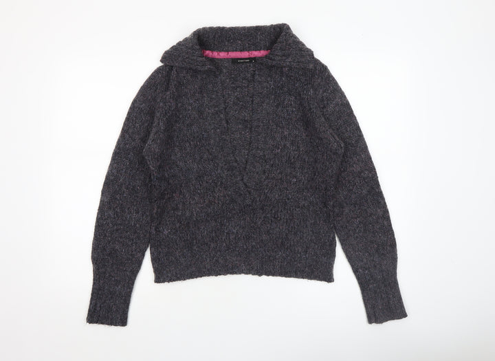 Greenhouse Womens Grey Mohair Blend V-Neck Chunky Knit Jumper M
