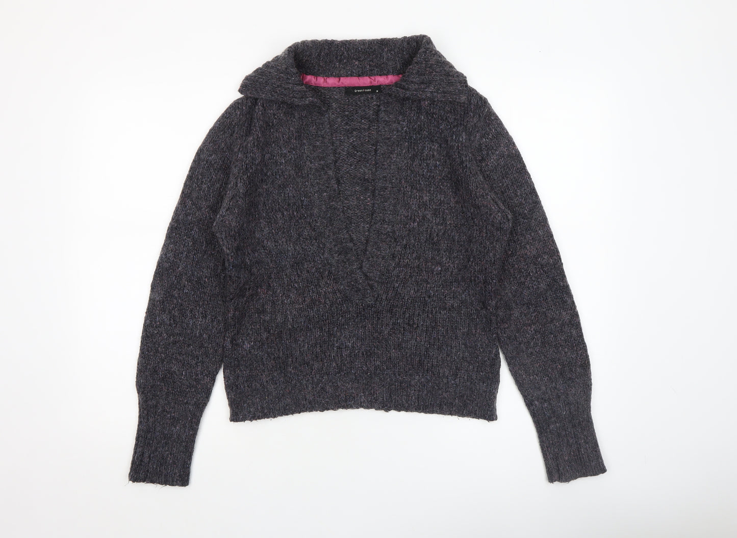 Greenhouse Womens Grey Mohair Blend V-Neck Chunky Knit Jumper M