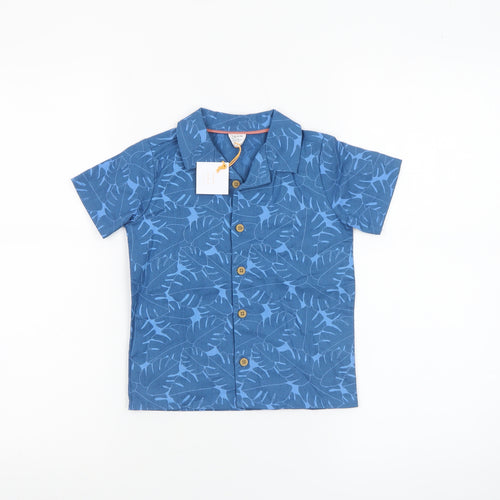 John Lewis Boys Blue Leaf Print Cotton Linen Button-Up Shirt 24 Months