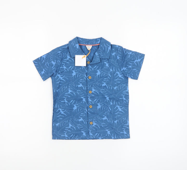 John Lewis Boys Blue Leaf Print Cotton Linen Button-Up Shirt 24 Months