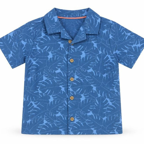 John Lewis Boys Blue Leaf Print Cotton Linen Button-Up Shirt 24 Months