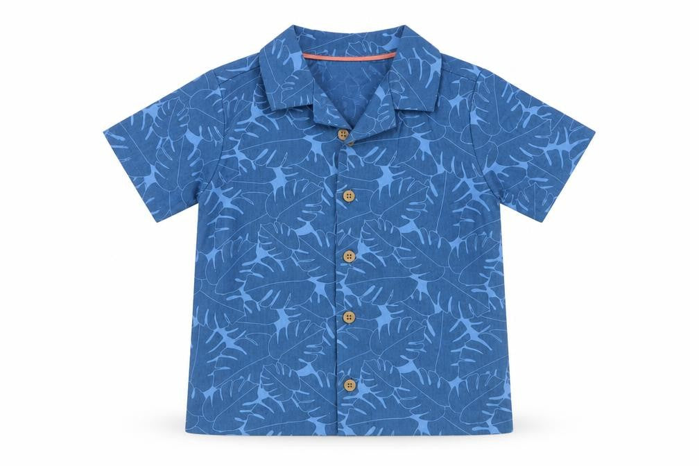 John Lewis Boys Blue Leaf Print Cotton Linen Button-Up Shirt 24 Months