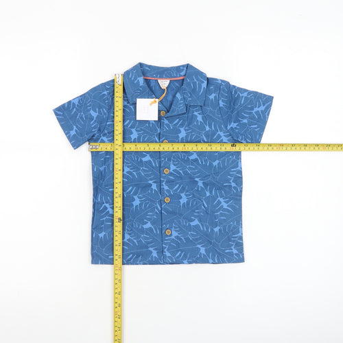 John Lewis Boys Blue Leaf Print Cotton Linen Button-Up Shirt 24 Months