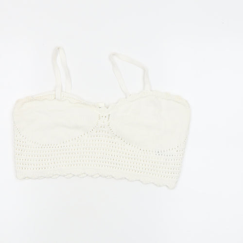 Monki Womens Ivory Crochet Cotton Camisole Tank Top L
