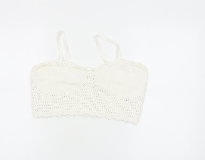Monki Womens Ivory Crochet Cotton Camisole Tank Top L
