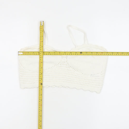 Monki Womens Ivory Crochet Cotton Camisole Tank Top L