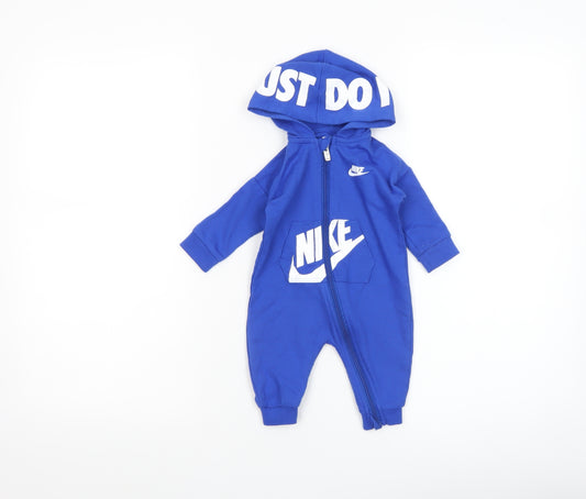 Nike Blue Unisex Baby 0-3 Months Hooded Babygrow with Zip and Logo