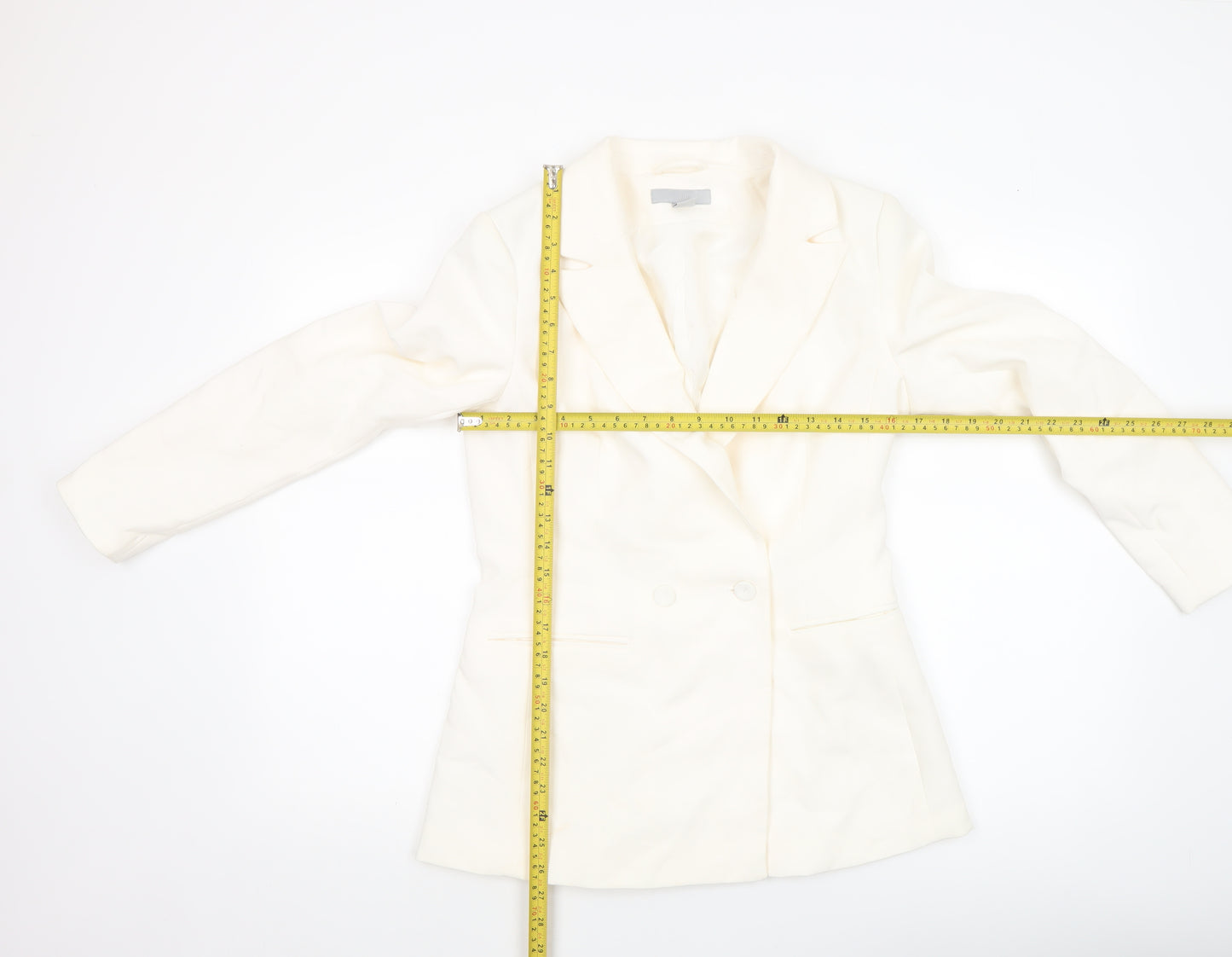 H&M Women Ivory Double-Breasted Regular Fit Blazer Size 10