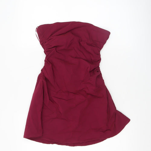 Bershka Women Red Strapless Bodycon Short Dress Size 12