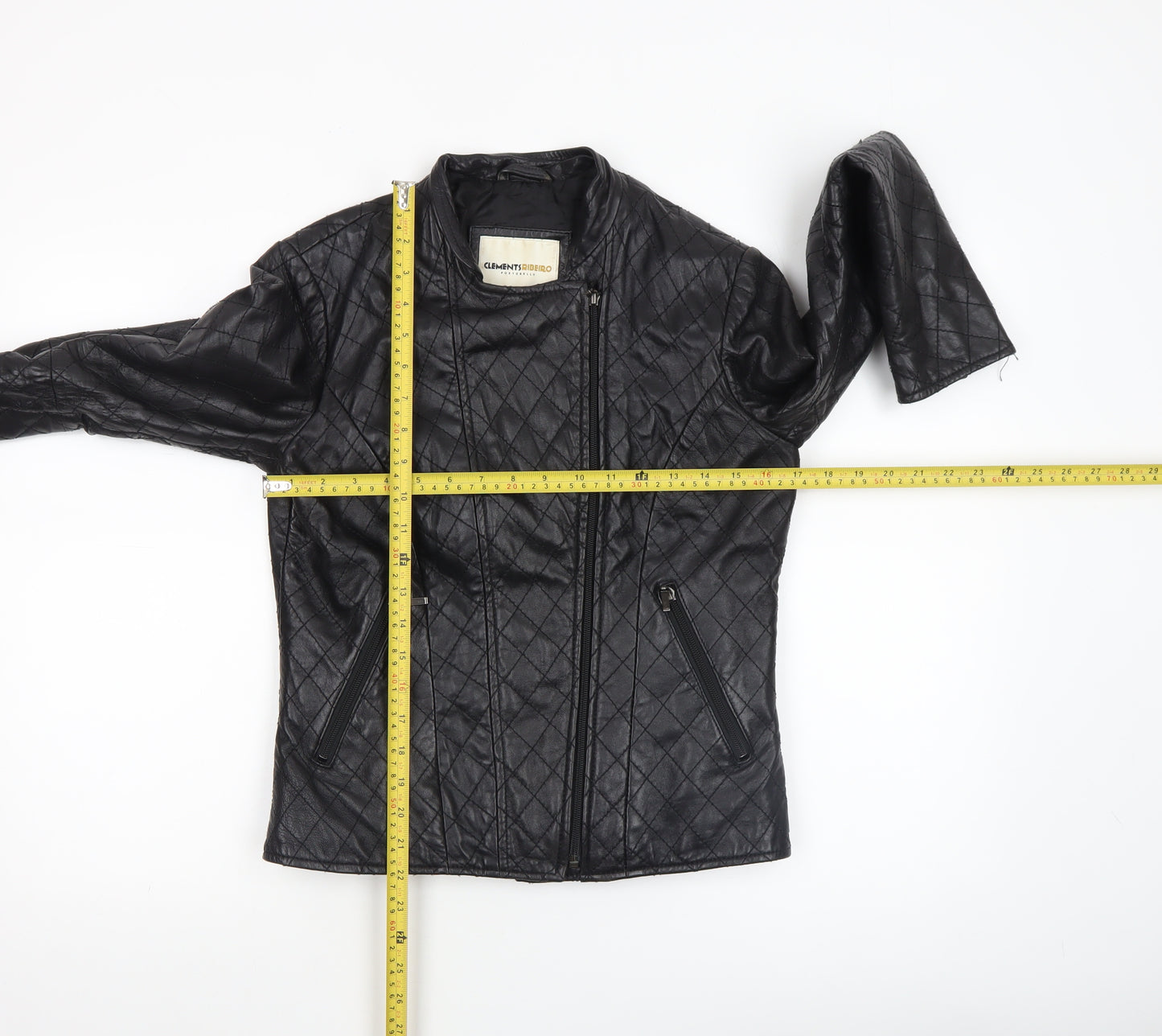 Clements Ribeiro Women Black Quilted Leather Biker Jacket UK 10