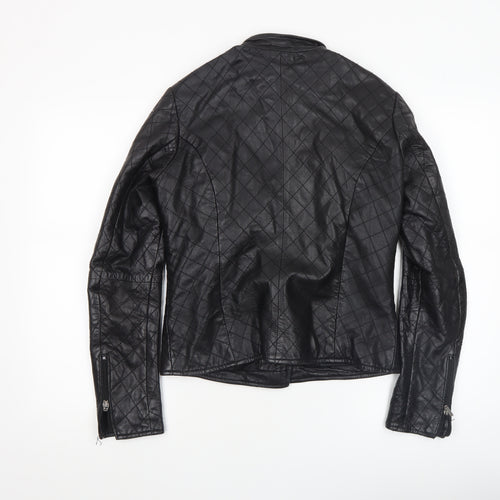 Clements Ribeiro Women Black Quilted Leather Biker Jacket UK 10