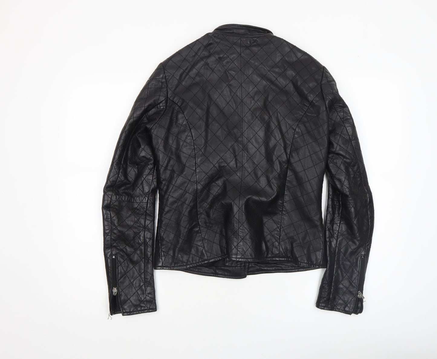 Clements Ribeiro Women Black Quilted Leather Biker Jacket UK 10