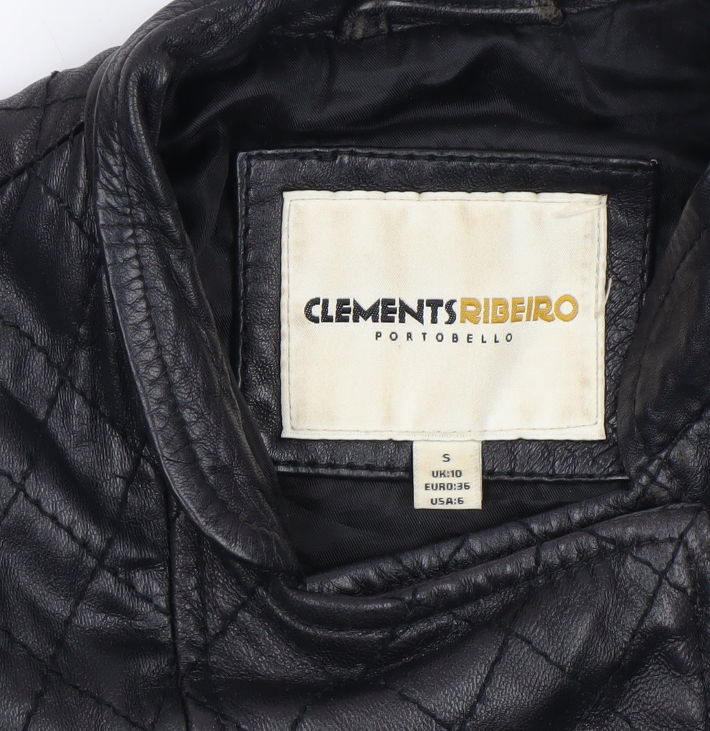 Clements Ribeiro Women Black Quilted Leather Biker Jacket UK 10