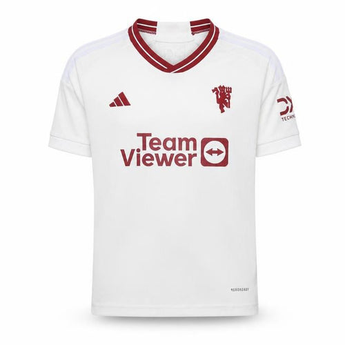 Adidas Boys White Football Jersey T-Shirt 7-8 Years Lightweight V-Neck