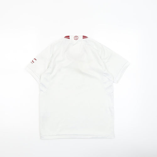 Adidas Boys White Football Jersey T-Shirt 7-8 Years Lightweight V-Neck
