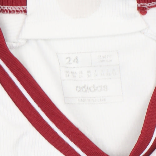 Adidas Boys White Football Jersey T-Shirt 7-8 Years Lightweight V-Neck