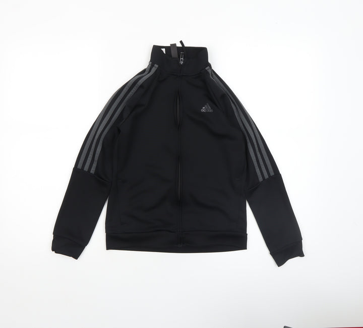 adidas Boys Black 9-10 Years Track Jacket Full Zip Lightweight Sportswear