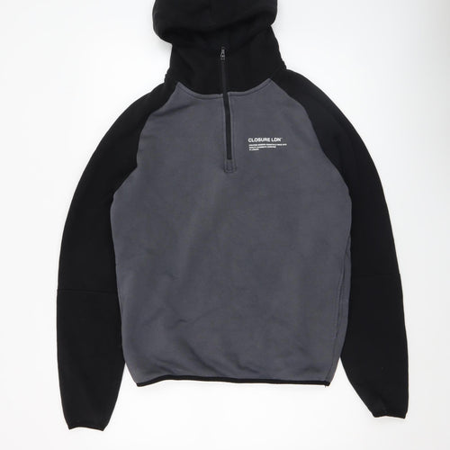 Closure London Men's Grey Black 1/2 Zip Hoodie Size M