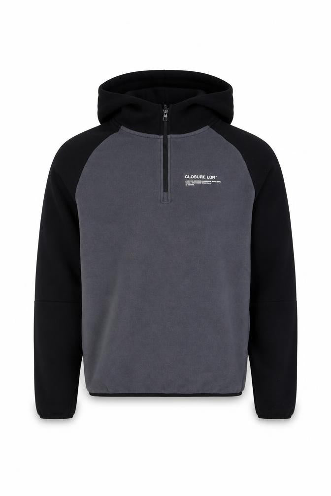 Closure London Men's Grey Black 1/2 Zip Hoodie Size M