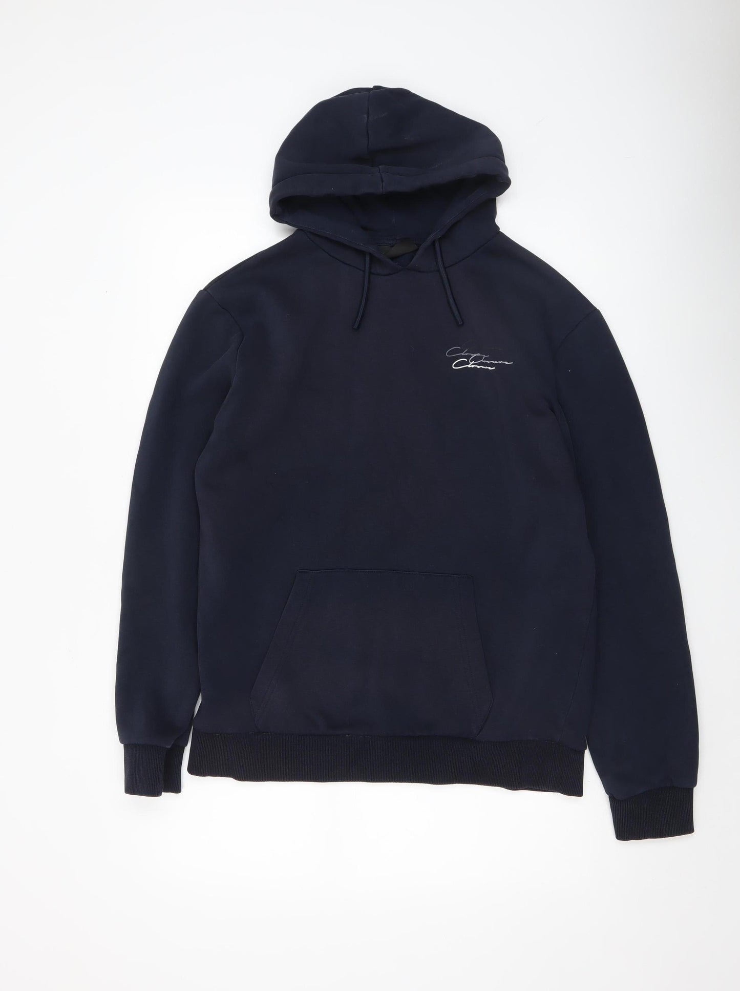 Closure London Men's Blue Pullover Hoodie Medium Fleece Logo Sweatshirt