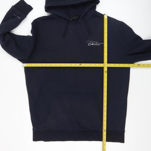 Closure London Men's Blue Pullover Hoodie Medium Fleece Logo Sweatshirt