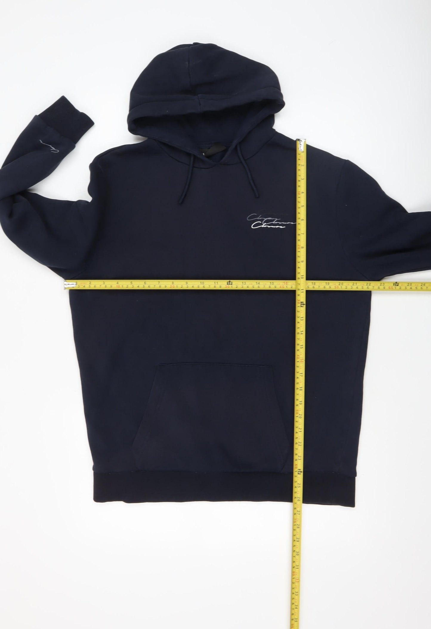 Closure London Men's Blue Pullover Hoodie Medium Fleece Logo Sweatshirt