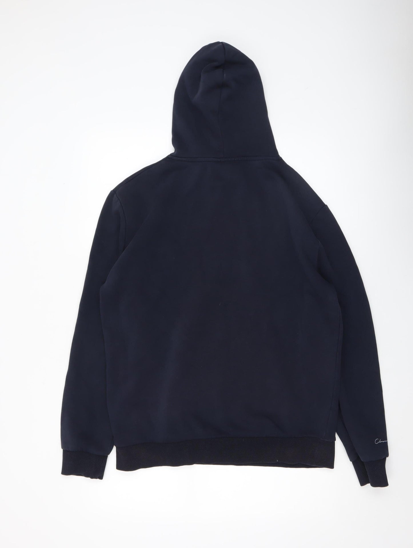 Closure London Men's Blue Pullover Hoodie Medium Fleece Logo Sweatshirt