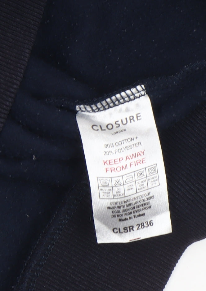 Closure London Men's Blue Pullover Hoodie Medium Fleece Logo Sweatshirt