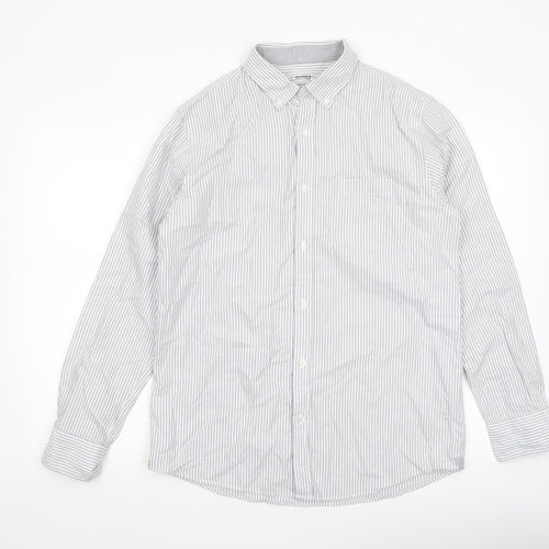 Dunnes Men’s Grey Striped Regular Fit Cotton Long Sleeve Shirt M