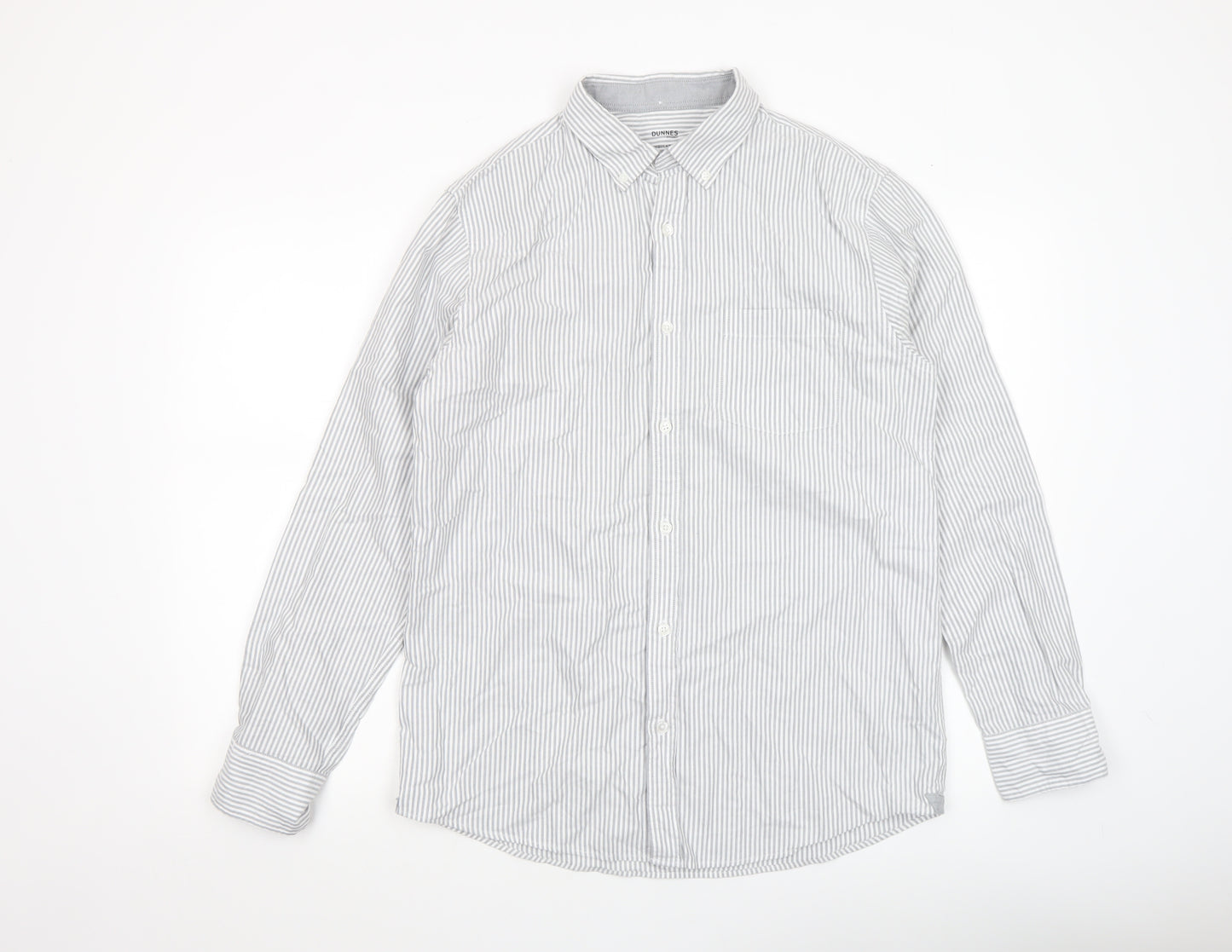 Dunnes Men’s Grey Striped Regular Fit Cotton Long Sleeve Shirt M