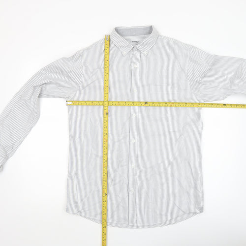 Dunnes Men’s Grey Striped Regular Fit Cotton Long Sleeve Shirt M