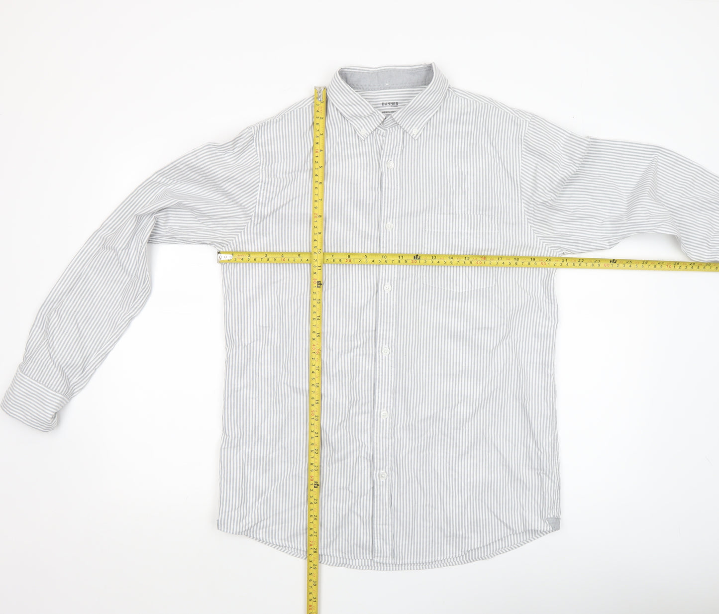 Dunnes Men’s Grey Striped Regular Fit Cotton Long Sleeve Shirt M