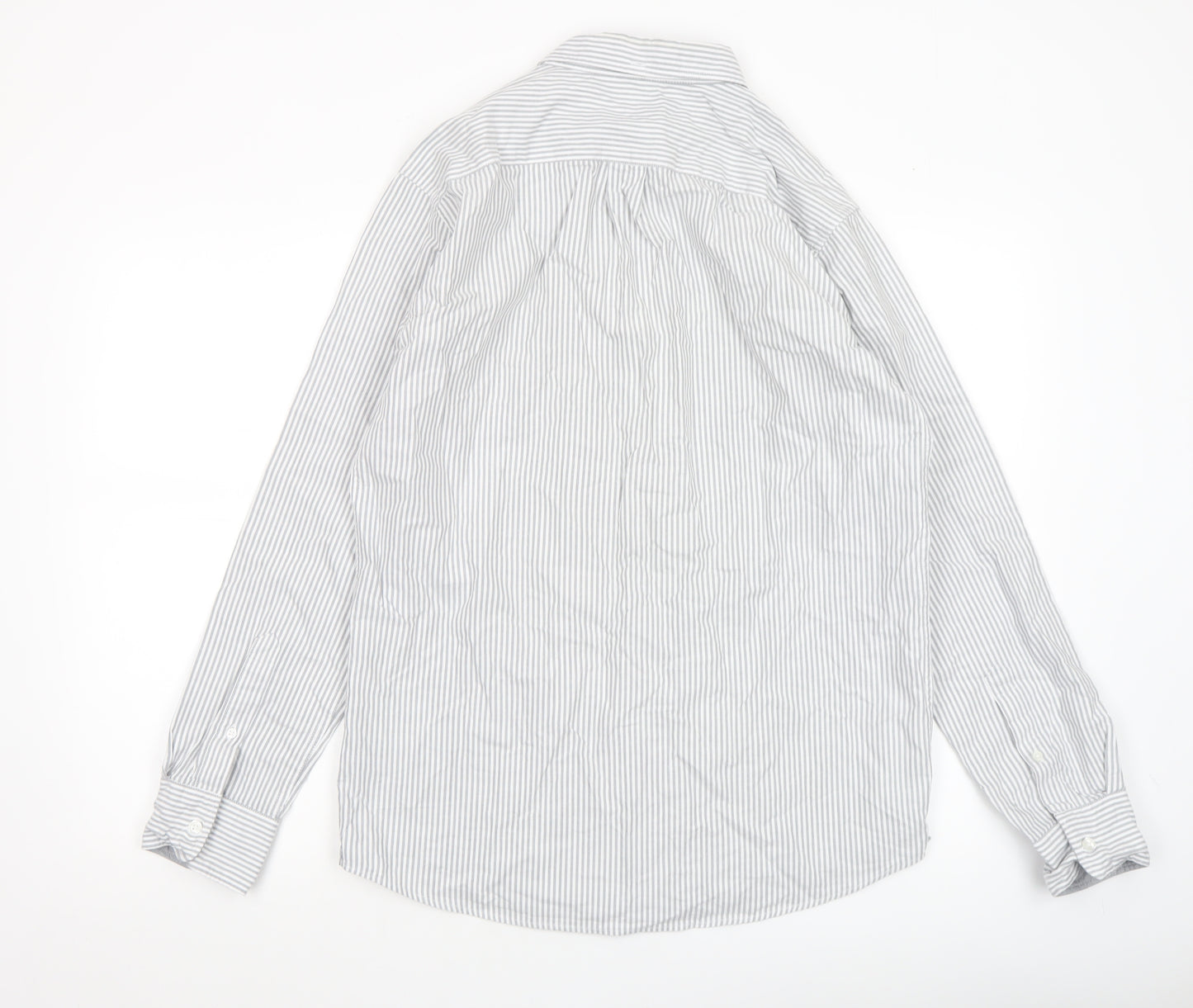Dunnes Men’s Grey Striped Regular Fit Cotton Long Sleeve Shirt M