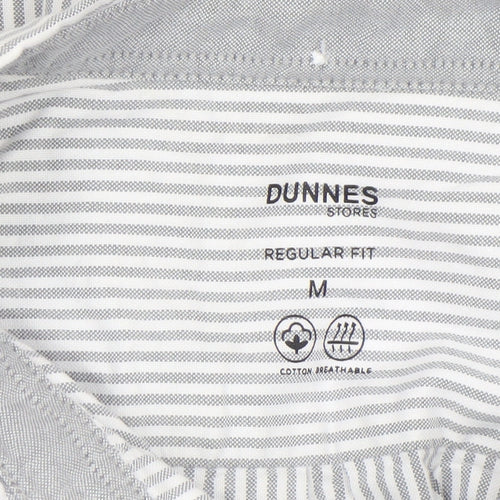 Dunnes Men’s Grey Striped Regular Fit Cotton Long Sleeve Shirt M